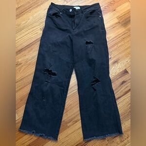 Forever 21 Black Distressed Cropped Wide-Leg Jeans